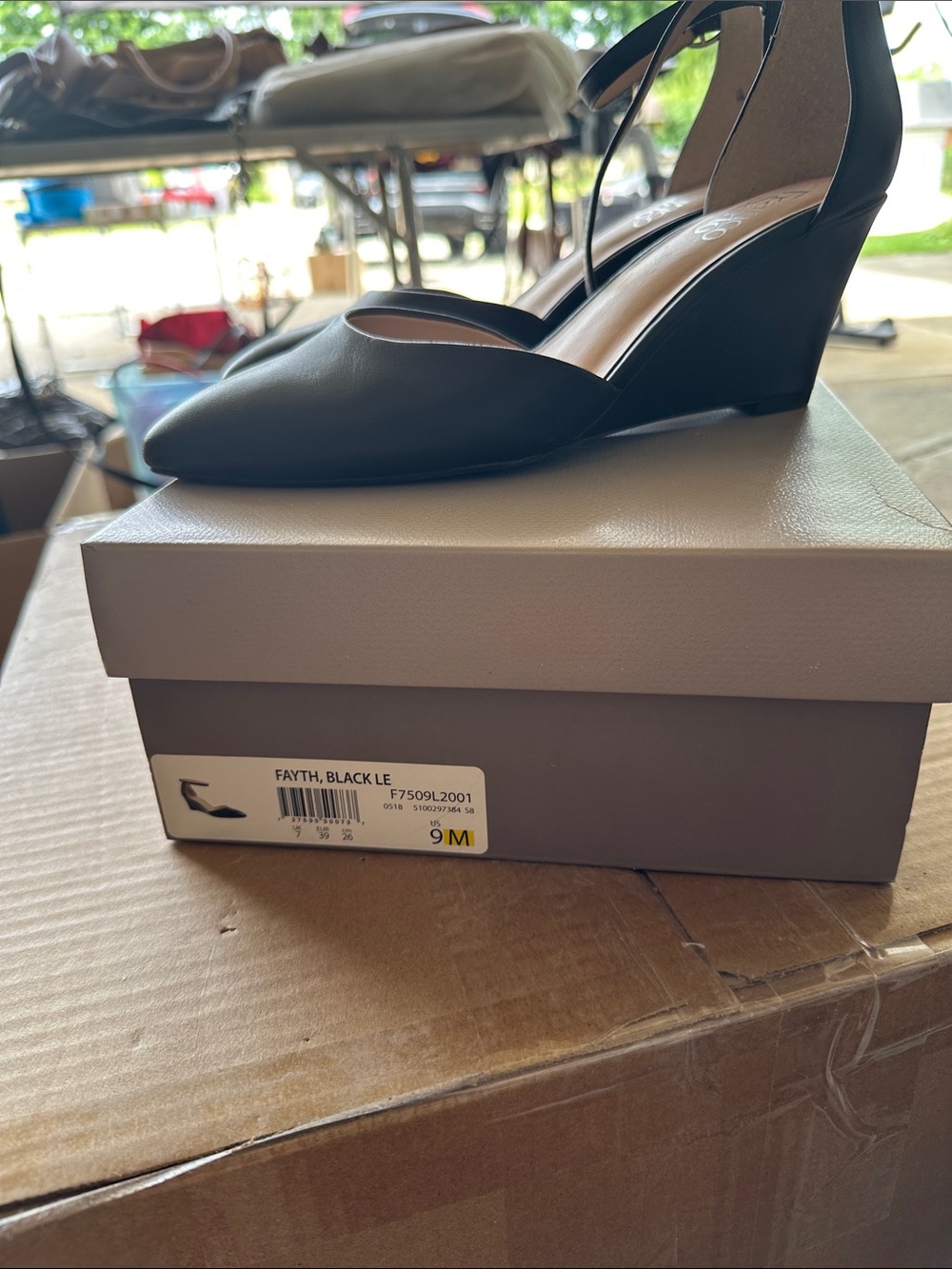 Franco Sarto Black Pointed-Toe Ankle-Strap Wedges